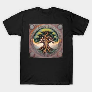 Aged Illustration of Yggdrasil Viking World Tree T-Shirt